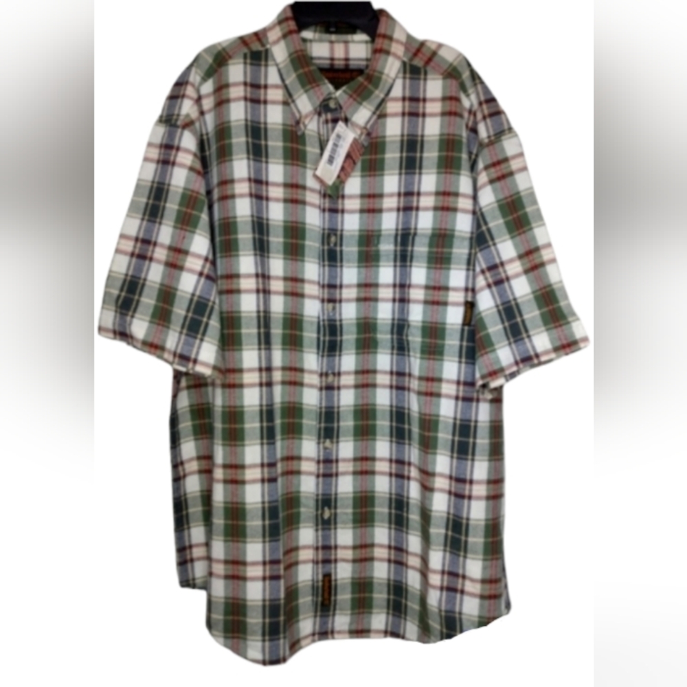 Timberland | 100% Cotton Green/Red/Blue Plaid Button Short Sleeve Shirt | Large